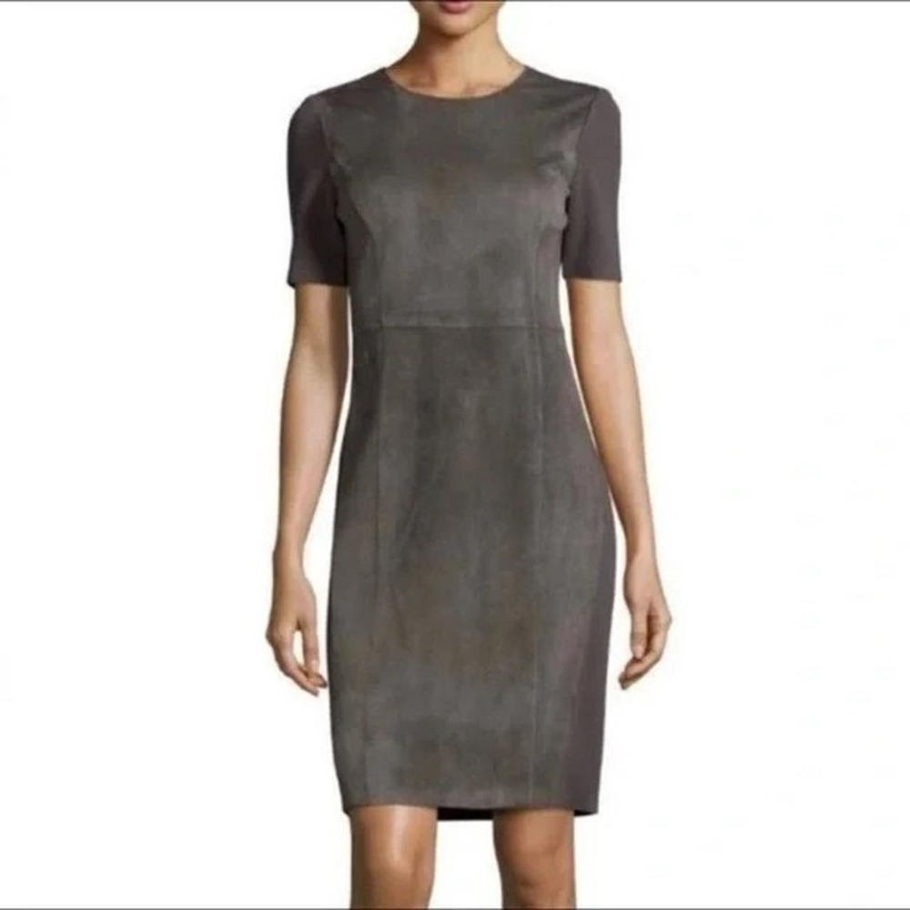 ELIE TAHARI Moc SUEDE EMILY SHORT SLEEVE SHEATH DRESS. Size US 4 runs small!‎